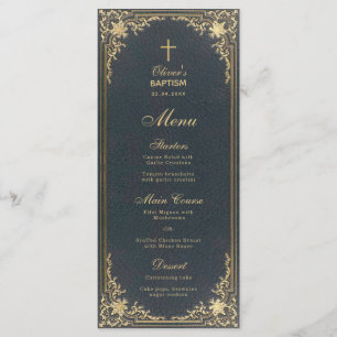 Menú Vintage Baptism Boy Blue Gold Eleggraphy