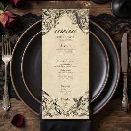Menú Vintage Bat Until Death Black Parchment Wedding