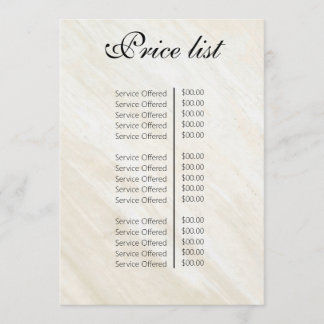 Menú Vintage Beauty Salon Price List