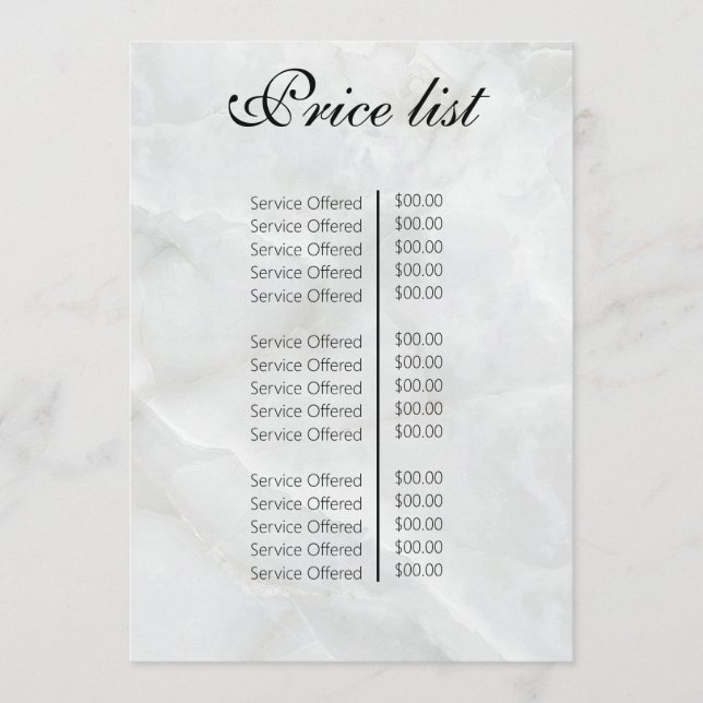 Menú Vintage Beauty Salon Price List (Anverso)