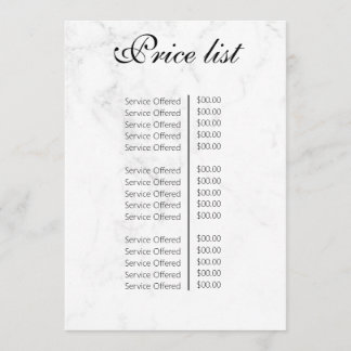 Menú Vintage Beauty Salon Price List