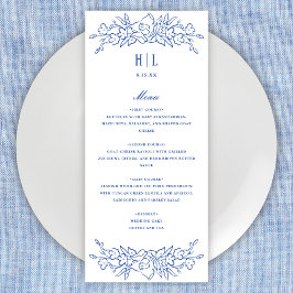 Menú Vintage Blue Floral Frame Elegant Wedding