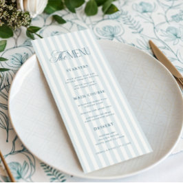 Menú Vintage Blue Stripes Timeless Luxe Script Wedding