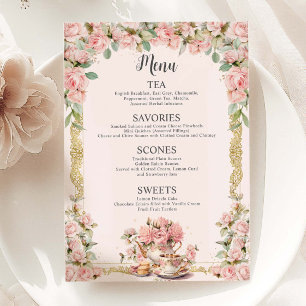 Menú Vintage Floral rosa alta Fiesta de té ducha de nov