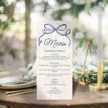 Menú Vintage Hand Drawn Blue Retro Ribbon Bow Wedding<br><div class="desc">Whimsical hand-drawn retro-style wedding design in dark dusty blue with ribbon bow paired with hand-lettered and vintage serif fonts on the background of aged paper.</div>