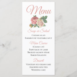 Menú Vintage Pink Rose Flower Floral Wedding Party