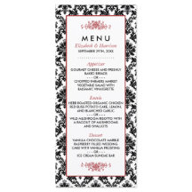 Menú Vintage Red, Black & White Damask Wedding