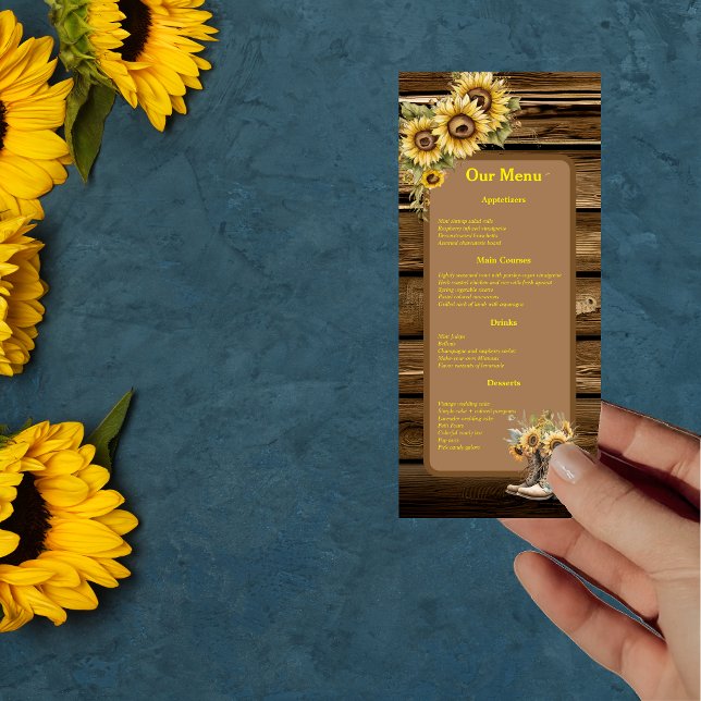 Menú Vintage Rustic Sunflowers Country Wedding Dinner (Subido por el creador)