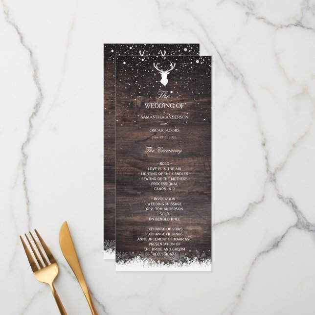 Menú Vintage Winter Simple Deer & Snowflaks (Anverso/Reverso In Situ)