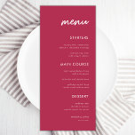 Menú Viva Magenta Vibrante Boda Minimalista Cena Hombre<br><div class="desc">Este elegante menú nupcial con texto personalizado y fondo rosa magenta hará que tu fiesta sea una maravillosa adición. Cambie fácilmente el texto haciendo clic en la opción "personalizar esta plantilla".</div>