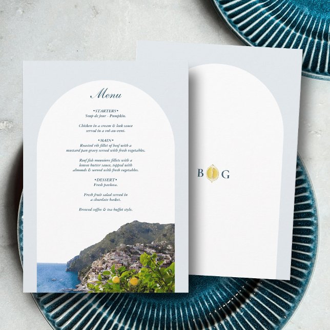 Menú Watercolor Amalfi Coast Arch Italy Lemons Wedding (Watercolor Amalfi Coast Arch Italy Lemons Wedding Menu)
