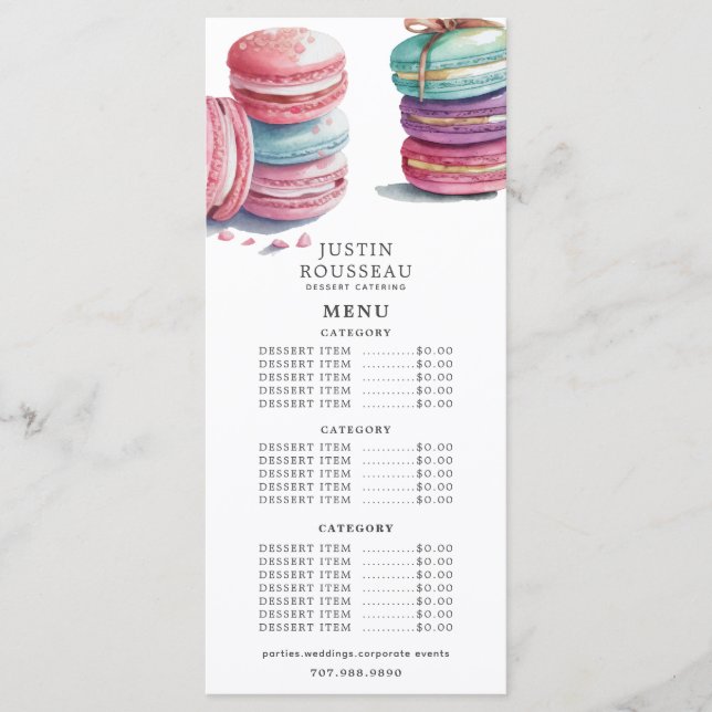 Menú Watercolor Baker Bakery Pastry Chef (Anverso)