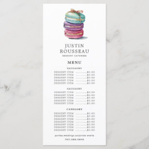 Menú Watercolor Baker Bakery Pastry Chef Cookies