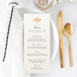 Menú Watercolor Boda de abeja dorada<br><div class="desc">Coloca estas elegantes tarjetas de menú en cada lugar para darle un toque bonito a la recepción de tu boda. El diseño presenta un ilustracion de abejas con acuarelas amarillas doradas con letras blancas de carbón vegetal en una mezcla de tipografías cursivas, guiones y bloques. Nos encanta este estilo en...</div>