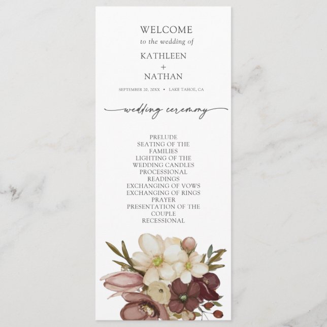 Menú Watercolor Boho Neutral Wedding Program (Anverso)