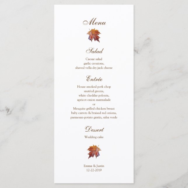 Menú Watercolor Caer Leaf Fall Wedding Rackcard (Anverso)