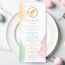 Menú Watercolor Chick And Pastel Wreath Easter Brunch