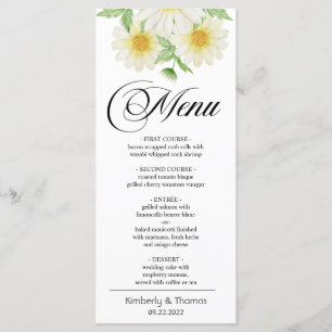 Menú Watercolor Daisy Flowers Cena Boda