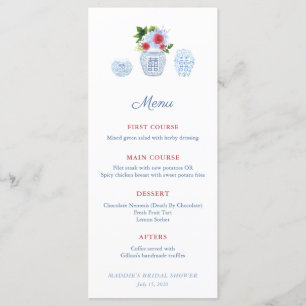 Menú Watercolor Elegante Red White Blue Wedding Ducha