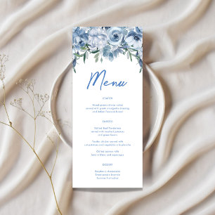 Menú Watercolor Floral Dusty Blue Bridal Shower