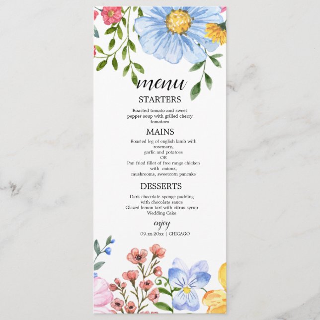 Menú Watercolor Floral Wedding (Anverso)