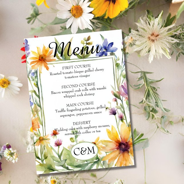 Menú Watercolor Garden Wildflower Spring Wedding (Subido por el creador)