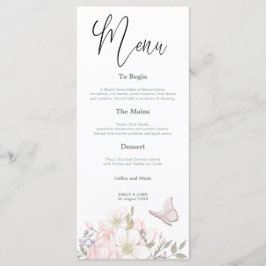 Menú Watercolor Magnolias Butterfly Script boda