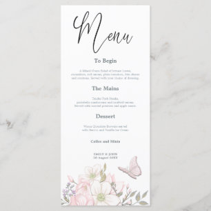 Menú Watercolor Magnolias Butterfly Script boda