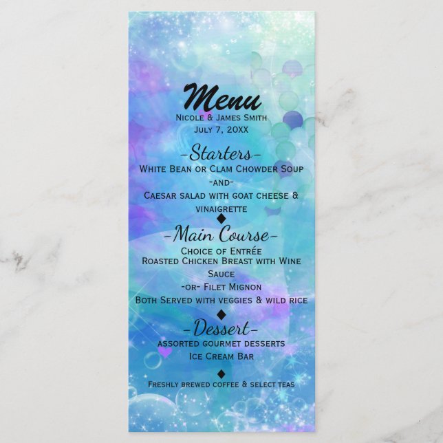 Menú Watercolor Mermaid Tail Birday Party Personalizado (Anverso)