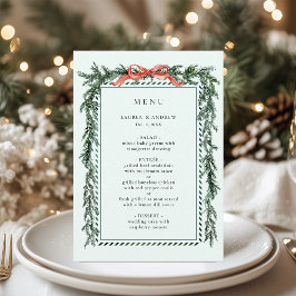 Menú Watercolor Pine Garland Wedding Mint Green