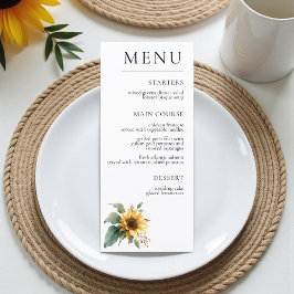 Menú Watercolor Sunflower Rustic Foliage Wedding 