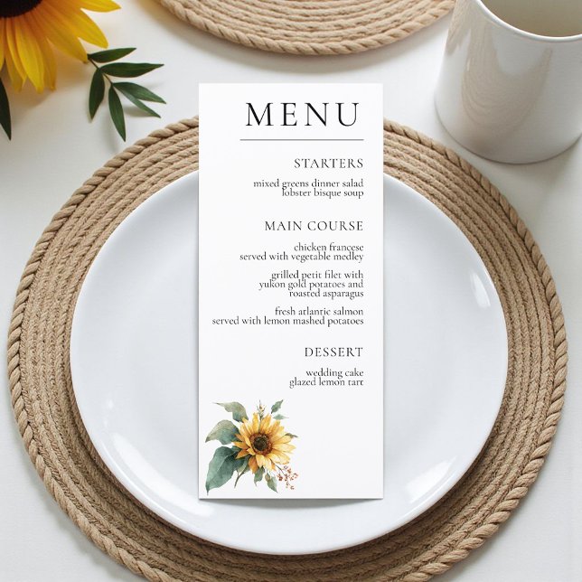 Menú Watercolor Sunflower Rustic Foliage Wedding  (Subido por el creador)