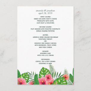 Menú Watercolor Tropical Leaves Beach Wedding