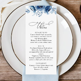 Menú Watercolour Blush Floral Dusty Blue Wedding