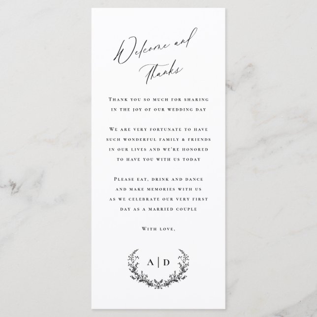 Menú Welcome and Thanks Wedding Day Guest Message Card (Anverso)