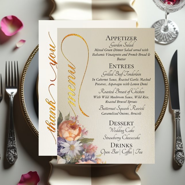 Menú Wheat - Monogram, Wildflowers & Thank You  (Subido por el creador)