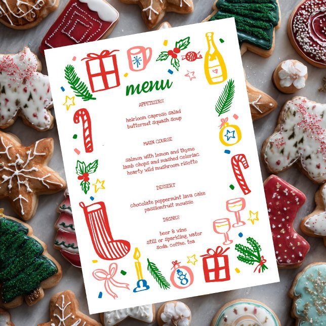 Menú Whimsical Christmas Holiday Party Cute Custom  (Whimsical Christmas Holiday Party Cute Doodles Custom Menu
)