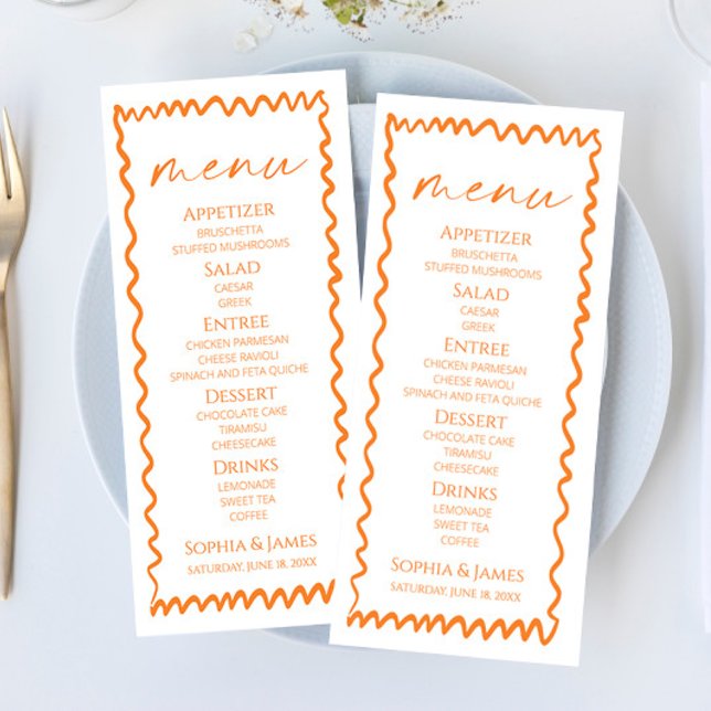Menú Whimsical Citrus Orange Wavy Border Wedding (Subido por el creador)