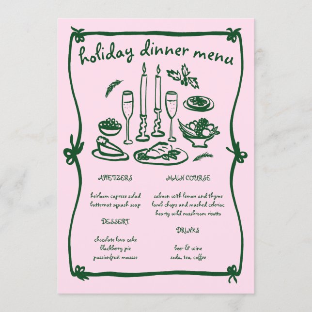 Menú Whimsical Girly Christmas Holiday Dinner Party (Anverso)