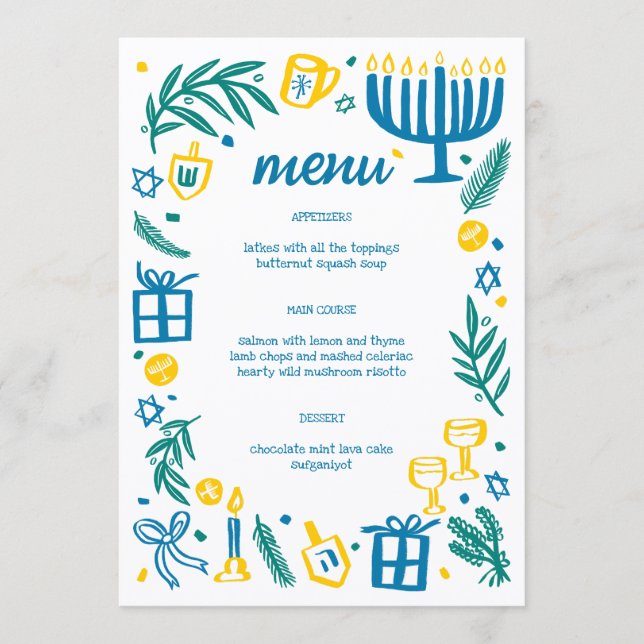 Menú Whimsical Hanukkah Holiday Party Cute Custom Diner (Anverso)