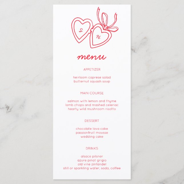 Menú Whimsical Heart Locket Doodle Sketch PERSONALIZADO (Anverso)