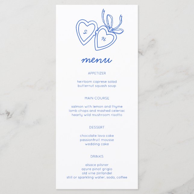 Menú Whimsical Heart Locket Doodle Sketch PERSONALIZADO (Anverso)