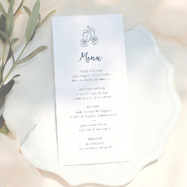 Menú Whimsical Retro Doodle Blue Stripes Wedding