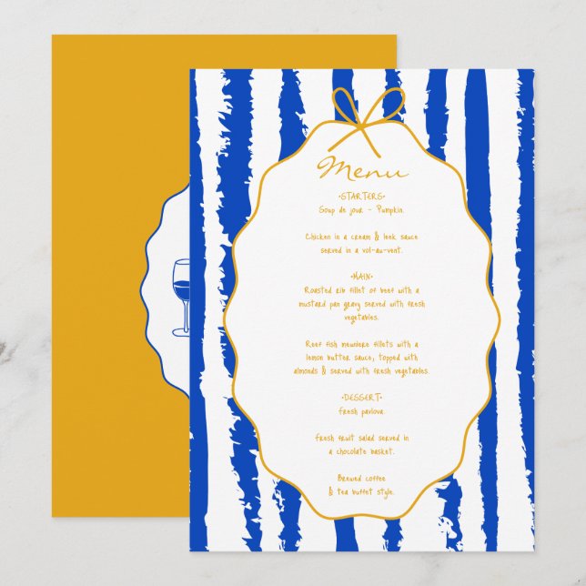 Menú Whimsical Stripes Handwritten Painted Wedding  (Anverso / Reverso)