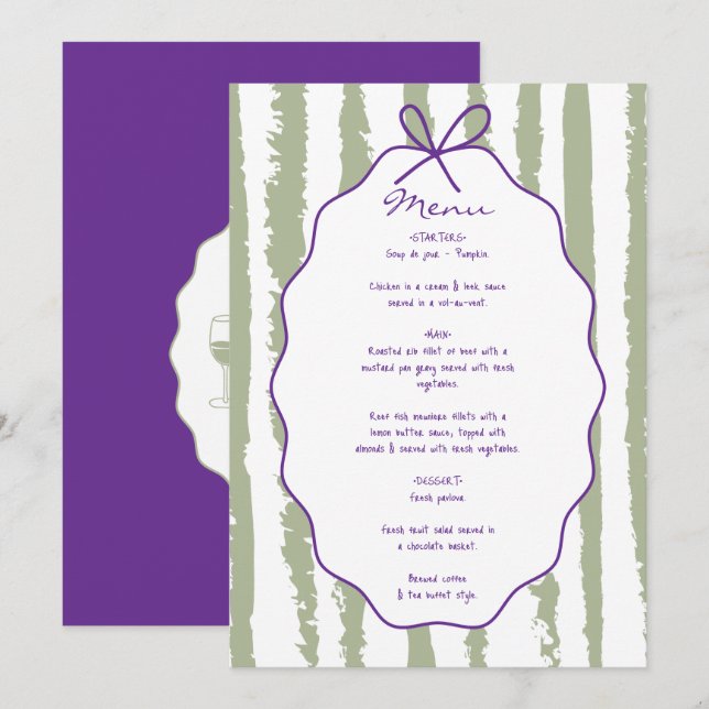 Menú Whimsical Stripes Handwritten Painted Wedding  (Anverso / Reverso)