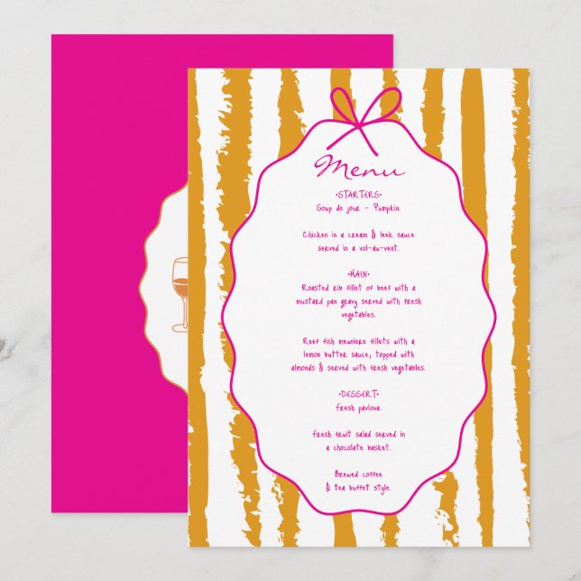 Menú Whimsical Stripes Handwritten Painted Wedding  (Anverso / Reverso)
