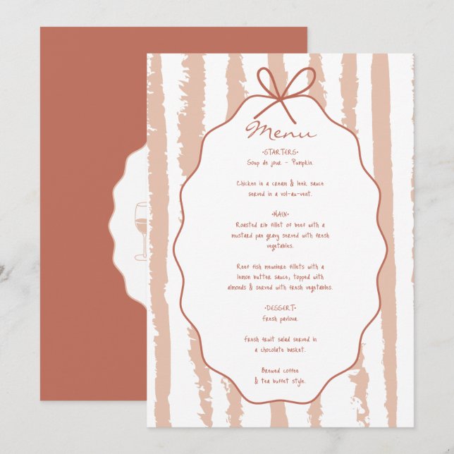 Menú Whimsical Stripes Handwritten Painted Wedding  (Anverso / Reverso)
