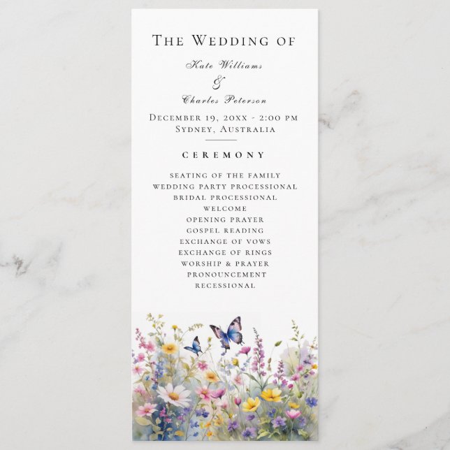 Menú Whimsical Wildflower Meadows Wedding Program (Anverso)