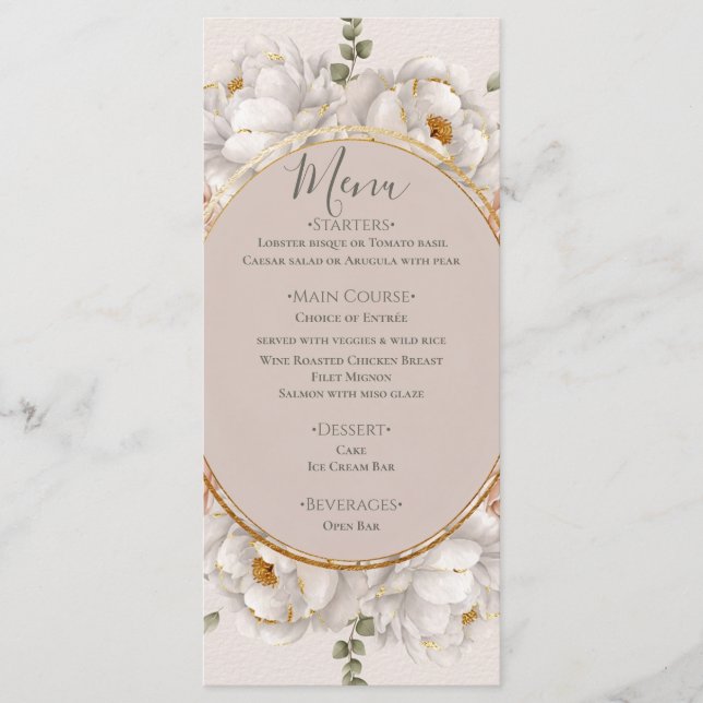 Menú White Peony & Blush Rose Floral Wedding  (Anverso)