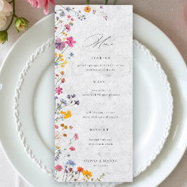 Menú Wildflower Garden Modern Floral Ivory Chic Wedding